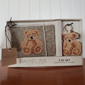 Rachel Zoe Teddy Bear Beaded Coin Purse and Charm Set NWT